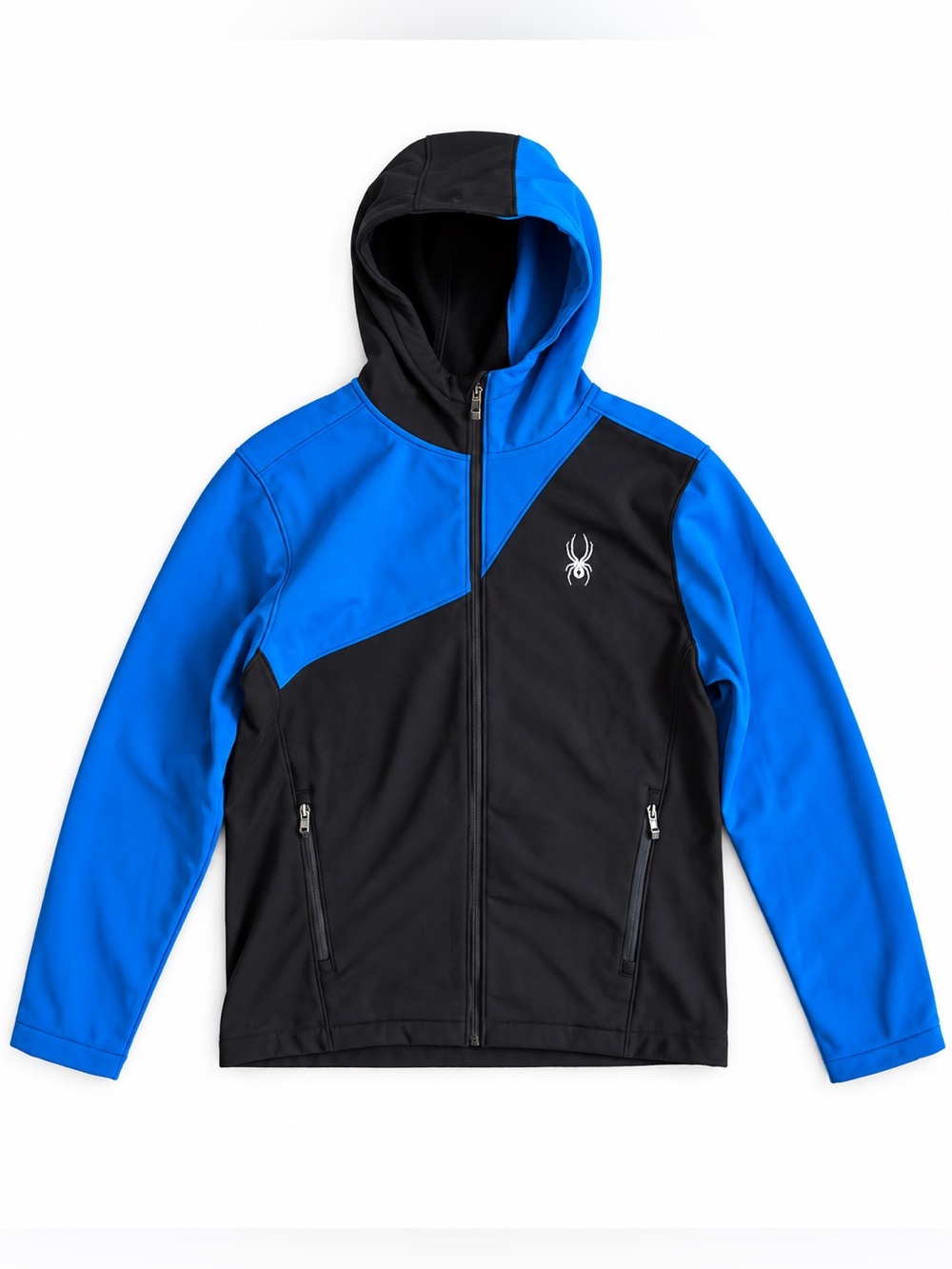Spyder Fleece Lined Hooded Softshell Jacket Blue Black Medium